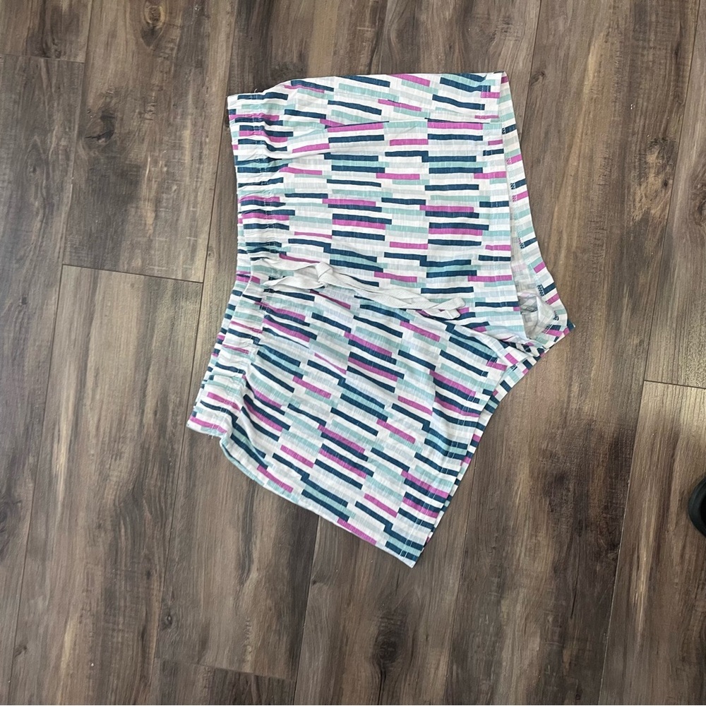 George Women's High Waist Lounge Shorts - White with Blue, Pink & Teal Stripes - Picture 2 of 5